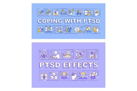 Coping with PTSD Word Concept Banner Set for Graphic Templates