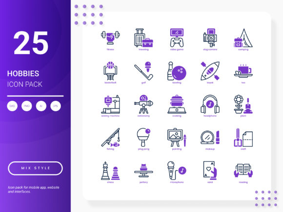 Hobbies Icon Pack for Modern Graphics and Design