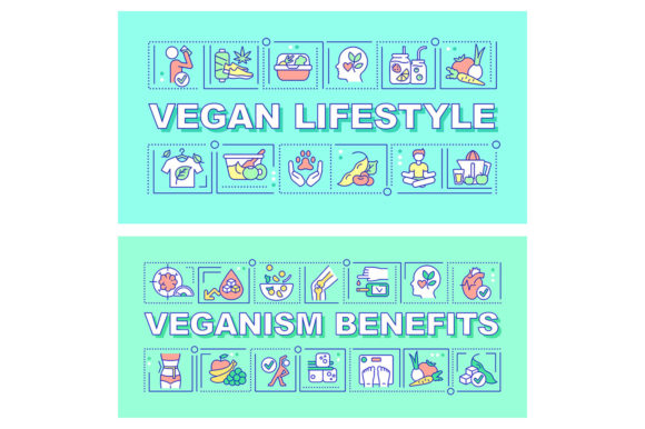 Vegan Lifestyle Word Concepts Banner Set for Graphic Templates